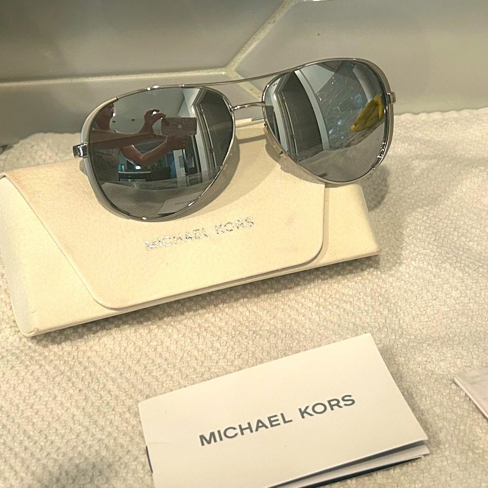 Michael Kors polarized Aviator sunglasses white silver
